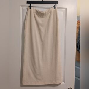EUC- Free People- Cream Ribbed Coduroy Maxi Skirt With Side Slit